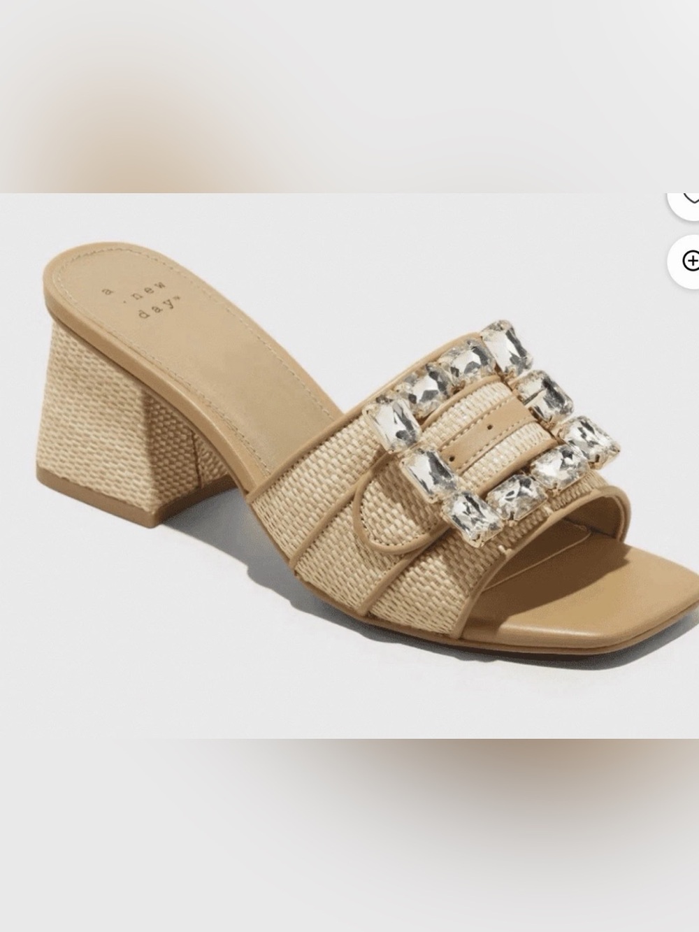 NWT Women's Kathleen Raffia Buckle Block Heels A New Day Size Rhinestone - Picture 2 of 10